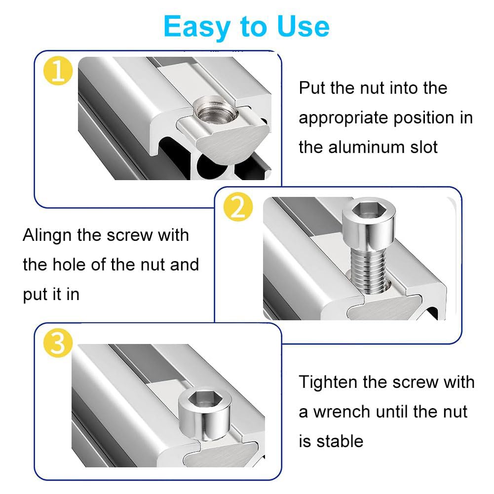 Pack of 40 T-Slot Nuts M8 with Centring Ball Nut, T Nuts Screw Set, Sliding Nut with Spring Ball, Carbon Steel Sliding Nut with Spring Ball, T Slot Blocks Set for Aluminium Profile Extrusion Slot