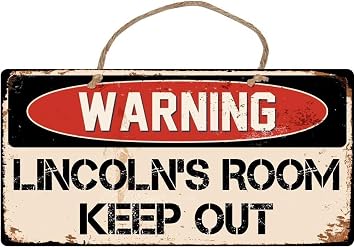 Lincolns Room Keep Out 15x30cm Metal Decor Sign Hanging Novelty Warning Sign