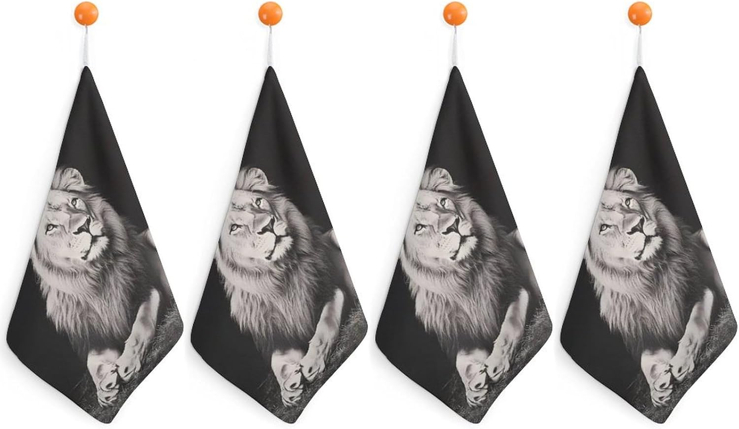 Black and White Liones Towel Hand Towels Decorative Towel for Bathroom Kitchen Shower Gym 4PCS
