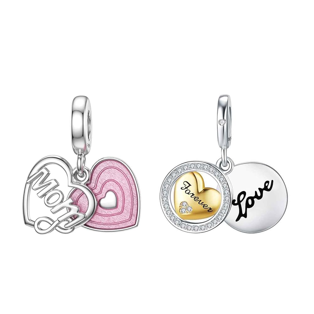 Charm Argento 925 Per Bracciali - Ciondolo Cuore Con Fiori, Regalo Per Mama O Insegnante