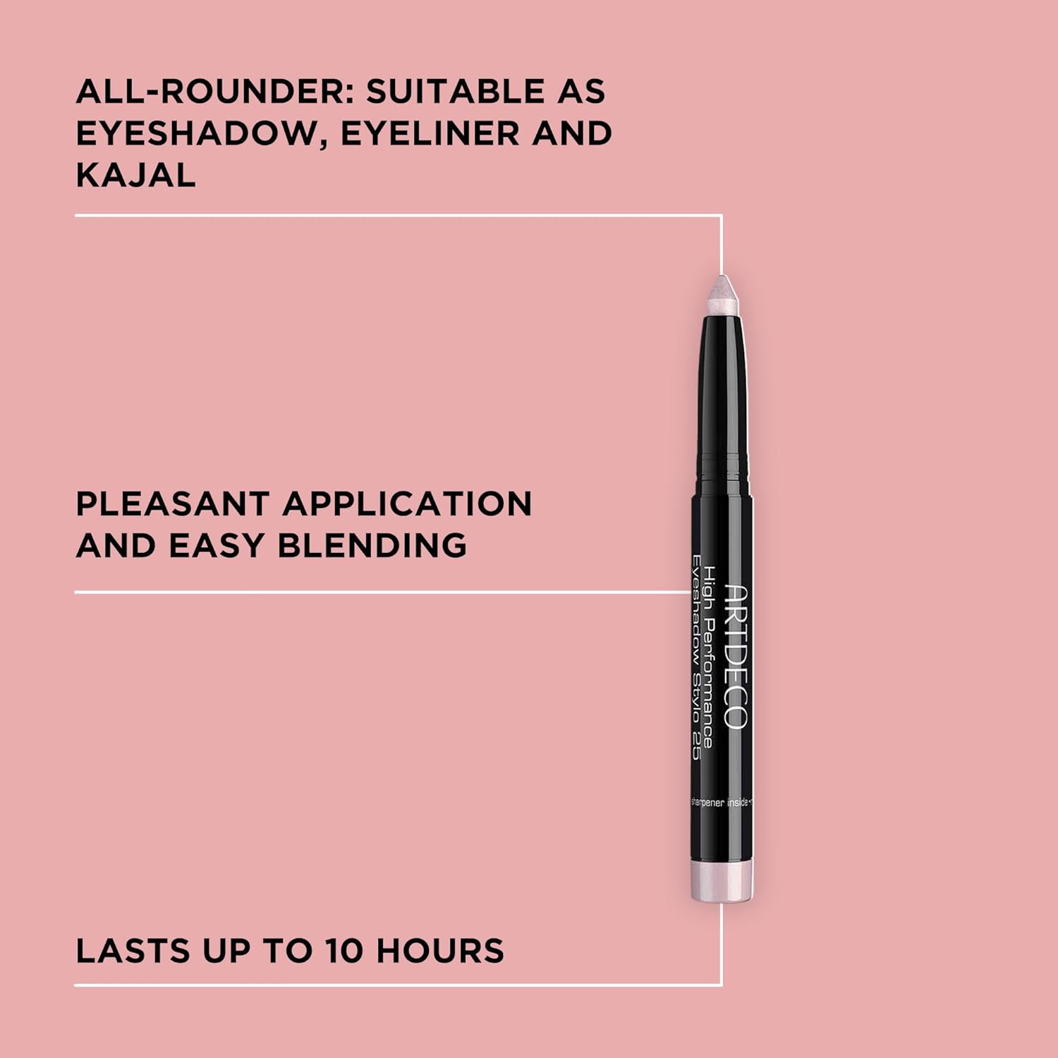 ARTDECO High Performance Eyeshadow Stylo – Seashell N°25 – 3in1 Stick: Eyeshadow, Eyeliner & Kajal – Glides On & Blends Easily – Up to 10 Hours of Wear – Eye Makeup – Pencil – Waterproof – 0.04 Oz - Image 4