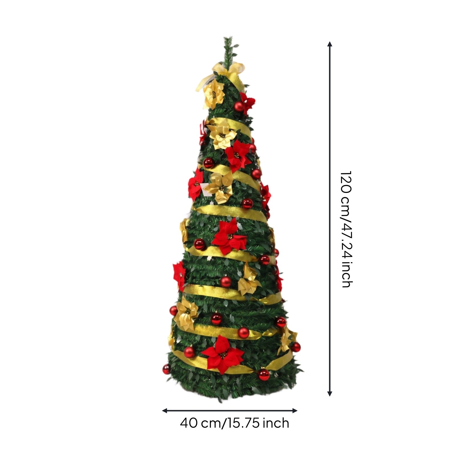 Buschig Künstlicher Weihtsbaum, 120cm Höhe 40cm Baumbreite | Geschmückt, Weihtsbaum mit Christbaumschmuck, Christbaum, für Schaufenster