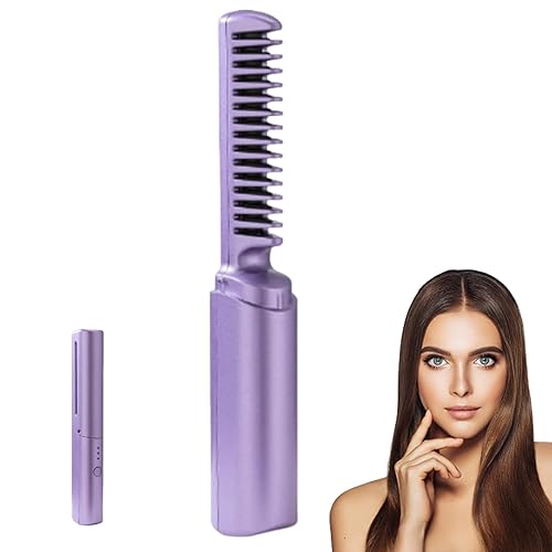 Miniatura 1 de Meyrwoy Alisadores de pelo, mini alisador de pelo, portátil, inalámbrico, cepillo alisador de pelo, recargable por USB, cepillo de pelo ajustable de