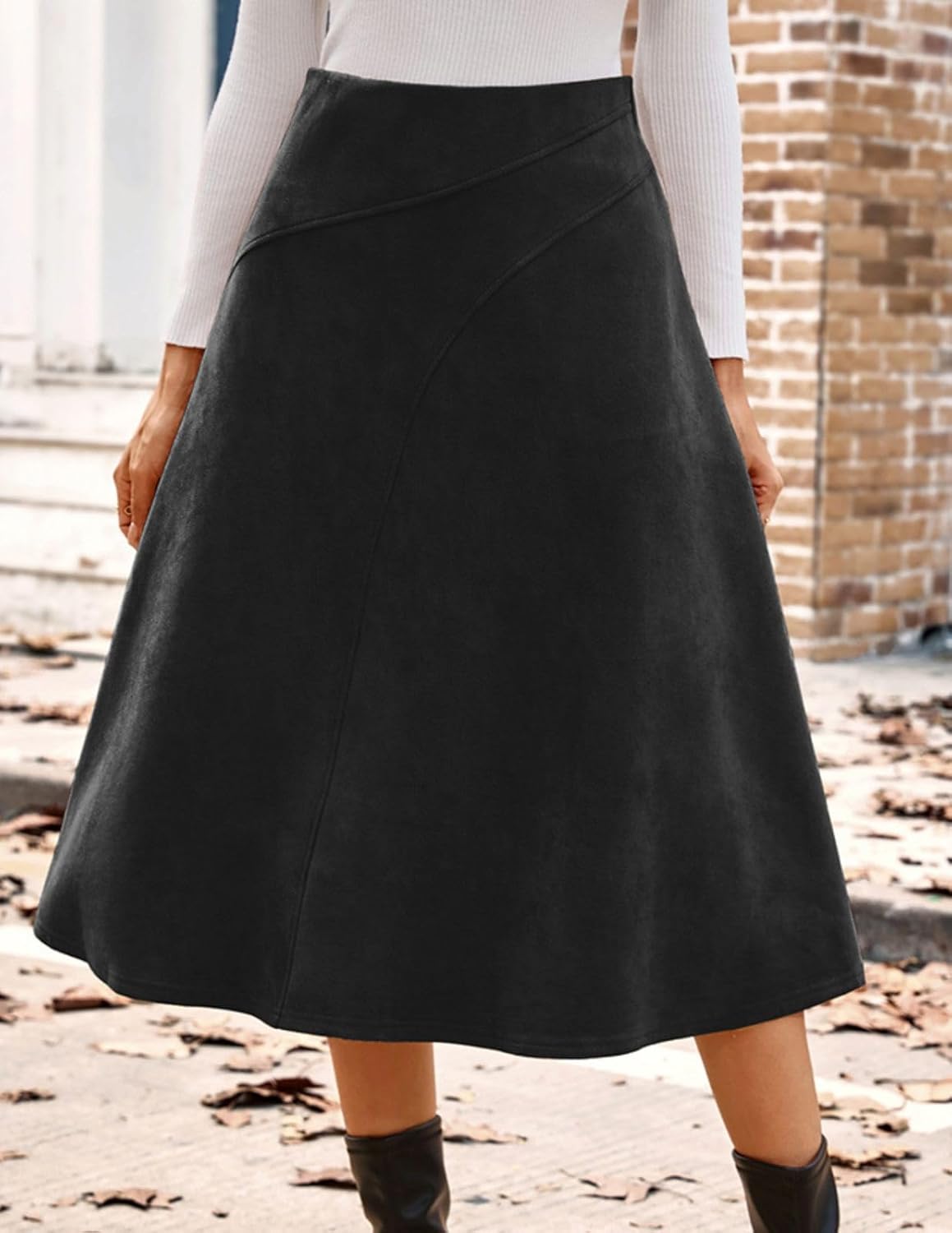 Kate Kasin 2025 Women's Suede Skirts, High Waist A-Line Skirt, Fall Winter Midi Skirt - Image 2