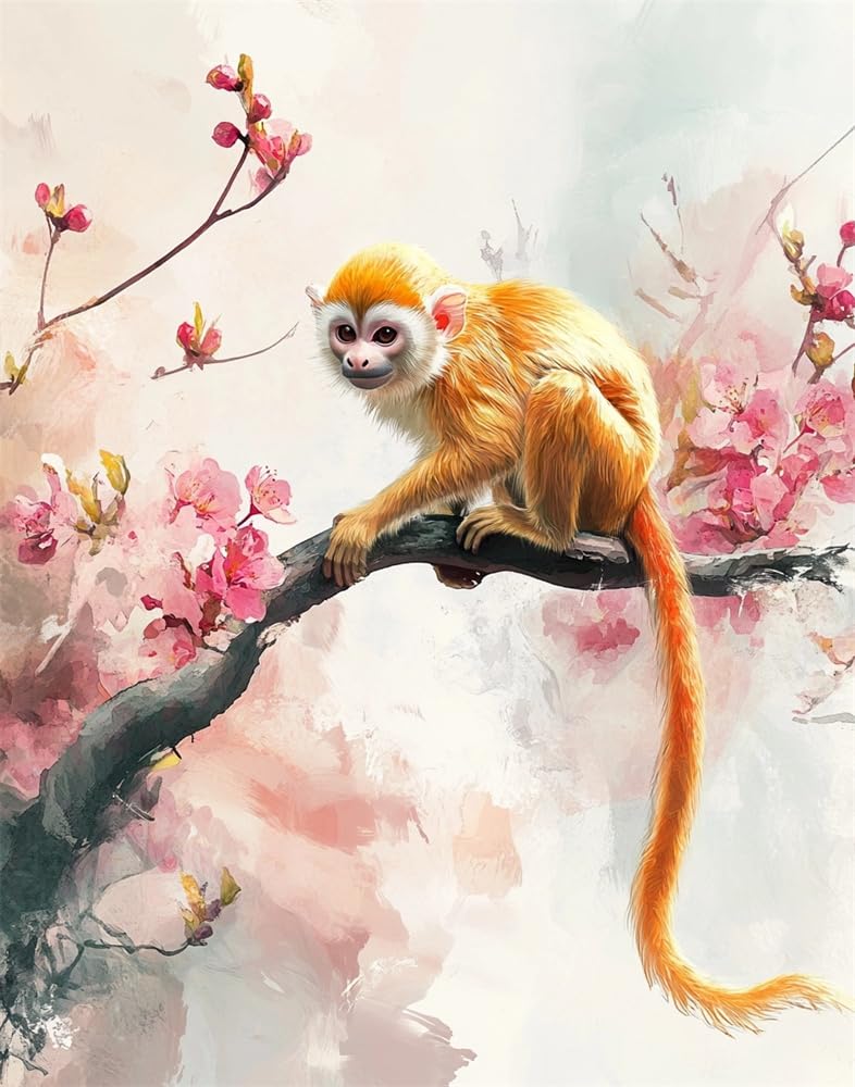Henypt Counted Cross Stitch Kit for Adults Pre Printed, Monkey Standing On A Plum Blossom Branch DIY 11Ct Embroidery Sewing Starter Kit Stamped Needlework Easy Beginners (Stamped Home)