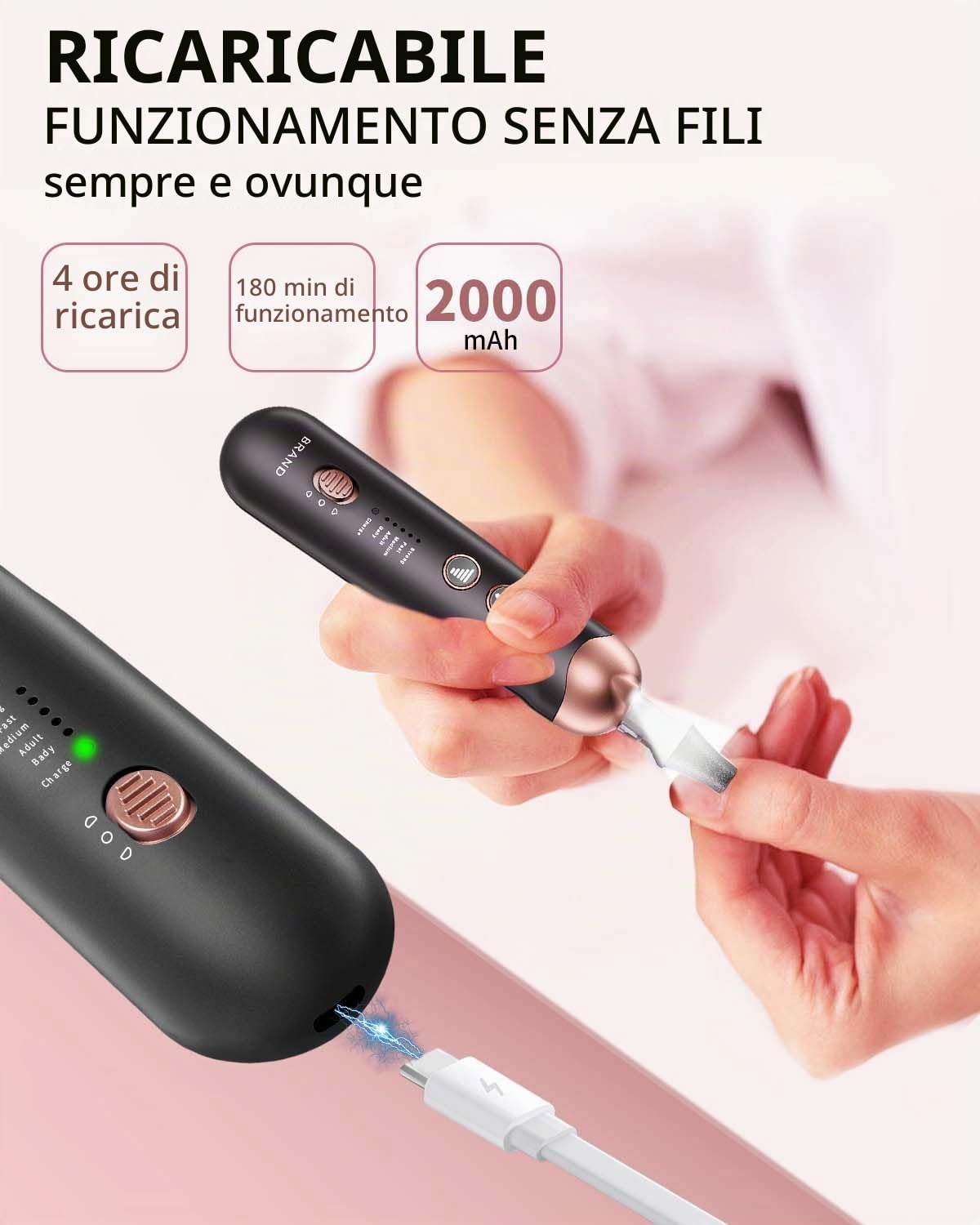Kit professionale per manicure e pedicure, 8 in 1, lima elettrica per unghie, set di lime per unghie a 5 velocità per unghie spesse e cuticole, buffer per rifinitore a LED per donne, uomini, bambini e