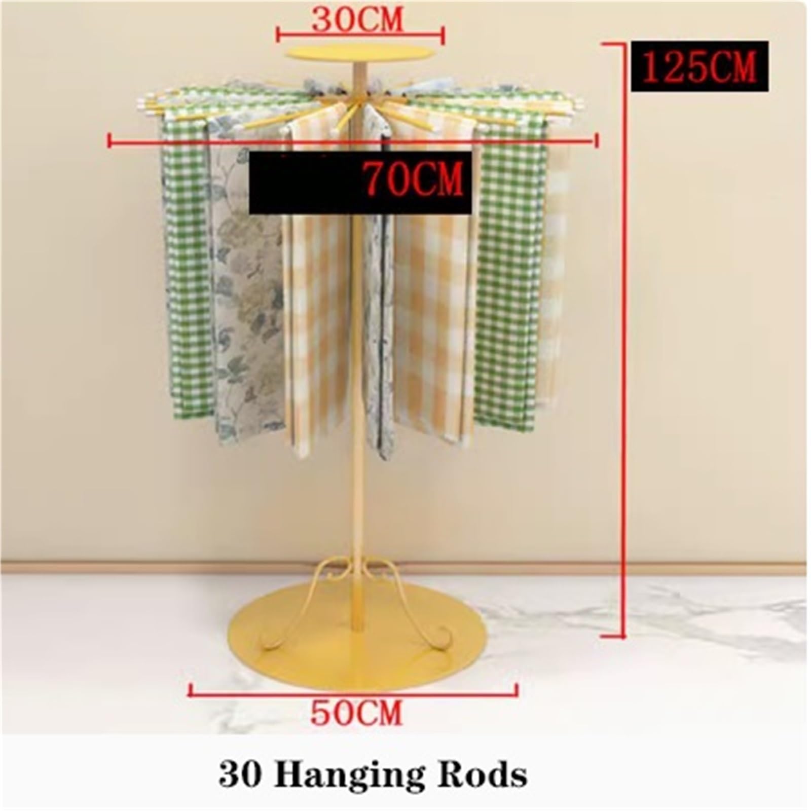 Soporte Giratorio para Bufandas de 49 Pulgadas, de Metal, estantes para Cinturones y Pantalones, Ahorra Espacio, para Sala de Manualidades, Centro Comercial, ti,Gold-One Size