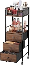 HapiRm Rolling Makeup Organiser Cart - Floor Skincare Make Up Storage with 3 Drawers, Vanity Storage Organiser Cosmetic Display Cases Holder for Skin Care Perfume Nail Polish Brush Hair Tool