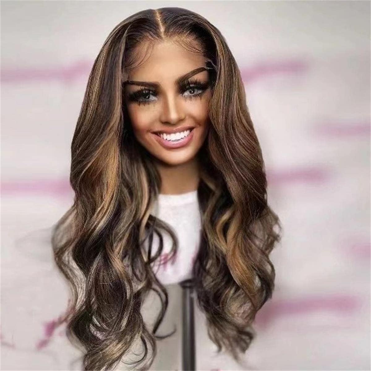 Highlight Omber Brown #4/27 Full Lace HD Lace Front Wig with Baby Hair Pre Plucked 100% Virgin Human Hair Natural Wave Glueless Brazilian Remy 150% Density For Black Women 16 Inches