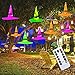 MAOYUE Halloween Decorations Outdoor 8Pcs Hanging Lighted Glowing Witch Hat Decorations 36ft Halloween Lights String Battery Operated Halloween Decor with 8 Lighting Modes for Outdoor, Yard, Tree