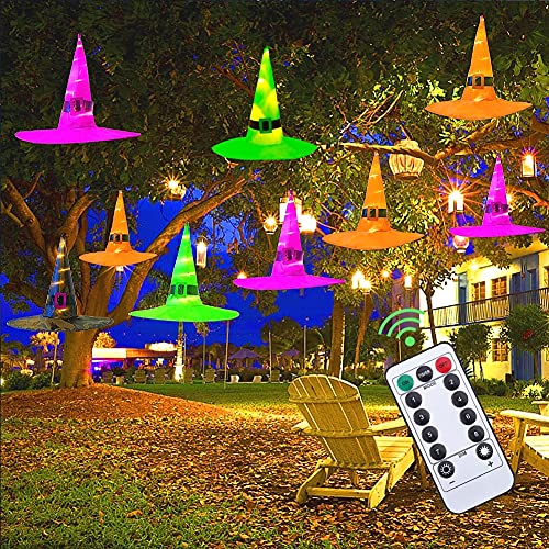 Halloween decorations outdoor 9pcs hanging lighted witch hat deco…