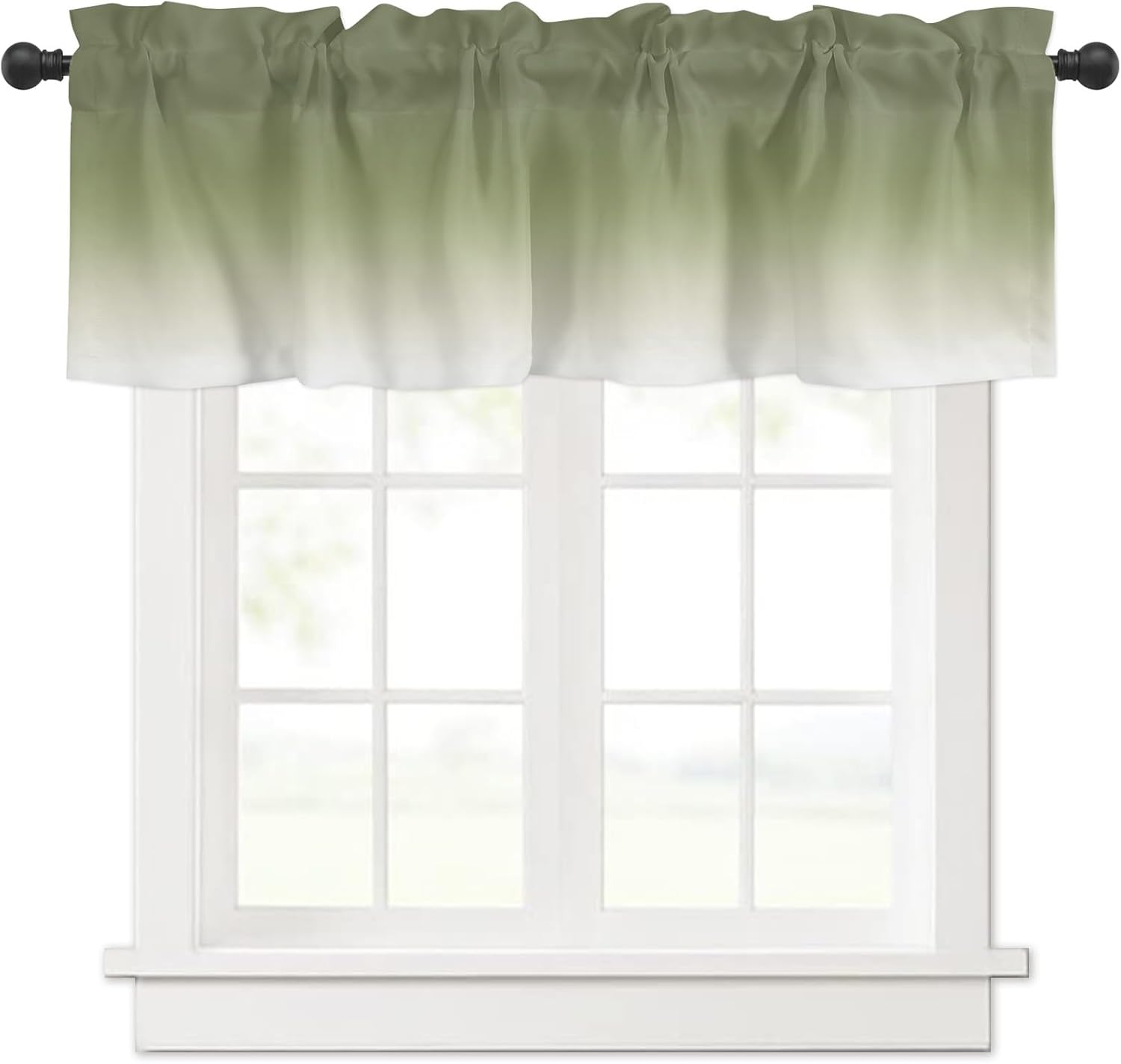 Curtain Valance 42" x 18", Sage Green Ombre Window Valances Rod Pocket Curtains Drapes, Farmhouse Sage Green Ombre Short Topper Curtain for Kitchen Cafe Living Room, 1 Panel