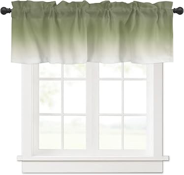 Curtain Valance 60" x 18", Sage Green Ombre Window Valances Rod Pocket Curtains Drapes, Farmhouse Sage Green Ombre Short Topper Curtain for Kitchen Cafe Living Room, 1 Panel
