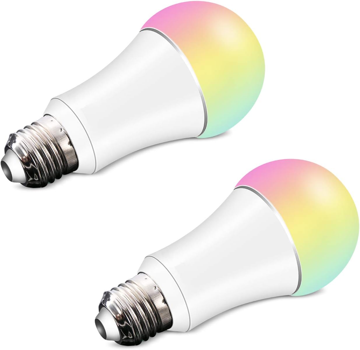 Jinvoo Smart WiFi LED Light Bulb, Dimmable Multicolored Color, No Hub Required, Compatible with Alexa Echo, Compatible with Alexa&Google Home（2 Pack）