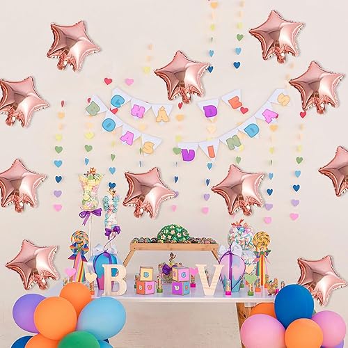 Miniatura 5 de AnnoDeel 50 globos de estrella de oro rosa de 10 pulgadas, globos de papel de aluminio con estrella de Mylar para decoraciones de cumpleaños, bodas