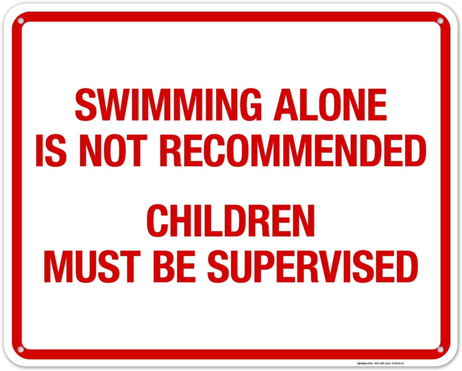 Swimming Alone is Not Recommended Children Must Be Supervised Sign, Pool Sign, 24x30 Inches, 55 mil Thick HDPS (high Density polystyrene), Made in USA by Sigo Signs