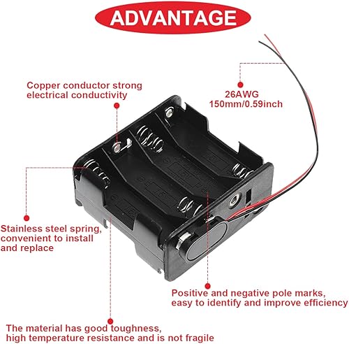 Miniatura 6 de MKBKLLJY Kit de conector de batería de 3 juegos de 8 x 1.5V AA con soporte de batería engrosado de 12V con clip de batería cableado tipo I y