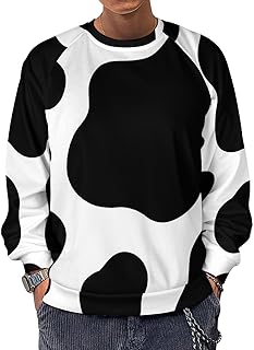 Cow Print Pattern Men's Sweatshirts Basic Crew Neck Long Sleeve Pullover Sweater Tees Tops