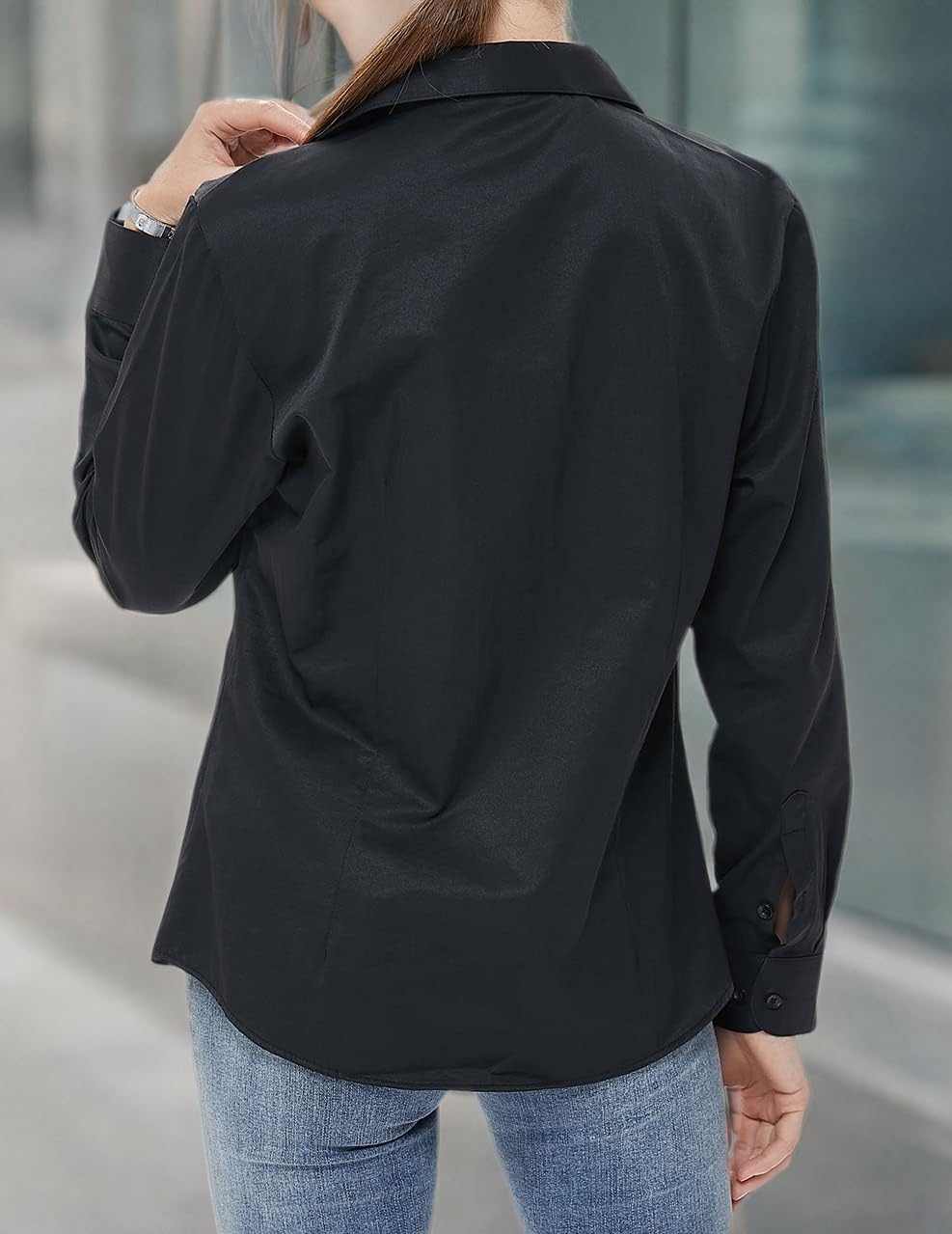 Beninos Long Sleeve V Neck Office Formal Casual Button Down Shirt Blouse for Women - Image 4