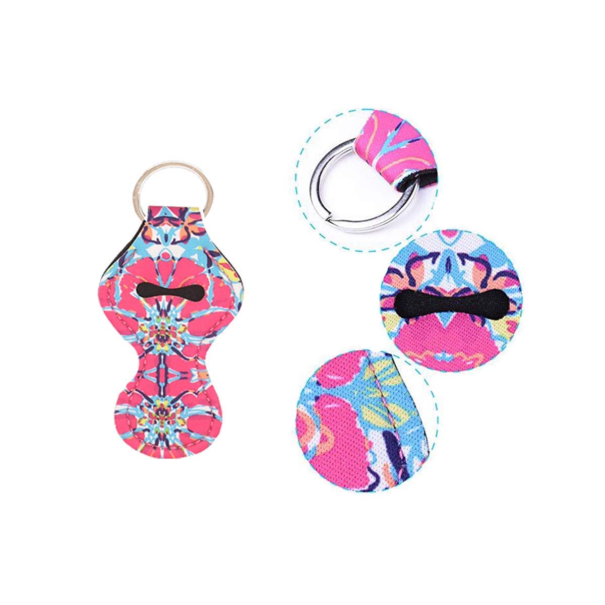 12 Pcs Chapstick Holder Keychains, Neoprene Lipstick Holder Keychains with 12 Pcs Metal Clip Cords for Christmas Stocking Stuffers Gifts