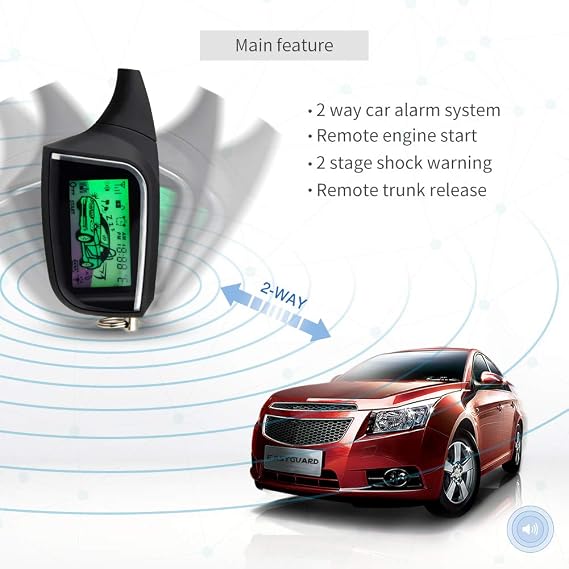 EASYGUARD EC205 2 Way Car Alarm System with LCD Pager Display keyless Entry Remote Engine Start Shock Sensor DC12V