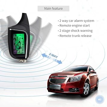 EASYGUARD EC205 2 Way Car Alarm System with LCD Pager Display keyless Entry Remote Engine Start Shock Sensor DC12V