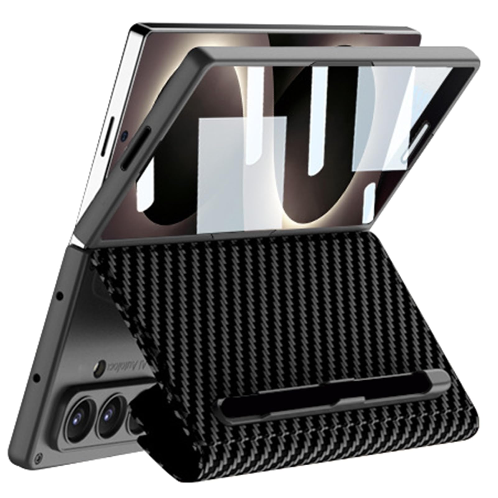 Custodia in pelle per Samsung Galaxy Z Fold 8 Ultra, pellicola protettiva a portafoglio con portapenne, custodia flip in fibra di carbonio, nero