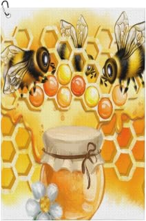 Honey Bee Print Golf Towels,16" X 24" Portable Golf Towel for Golf Bag with Carabiner Clip to Quickly Remove Sand,Mud and Sweat