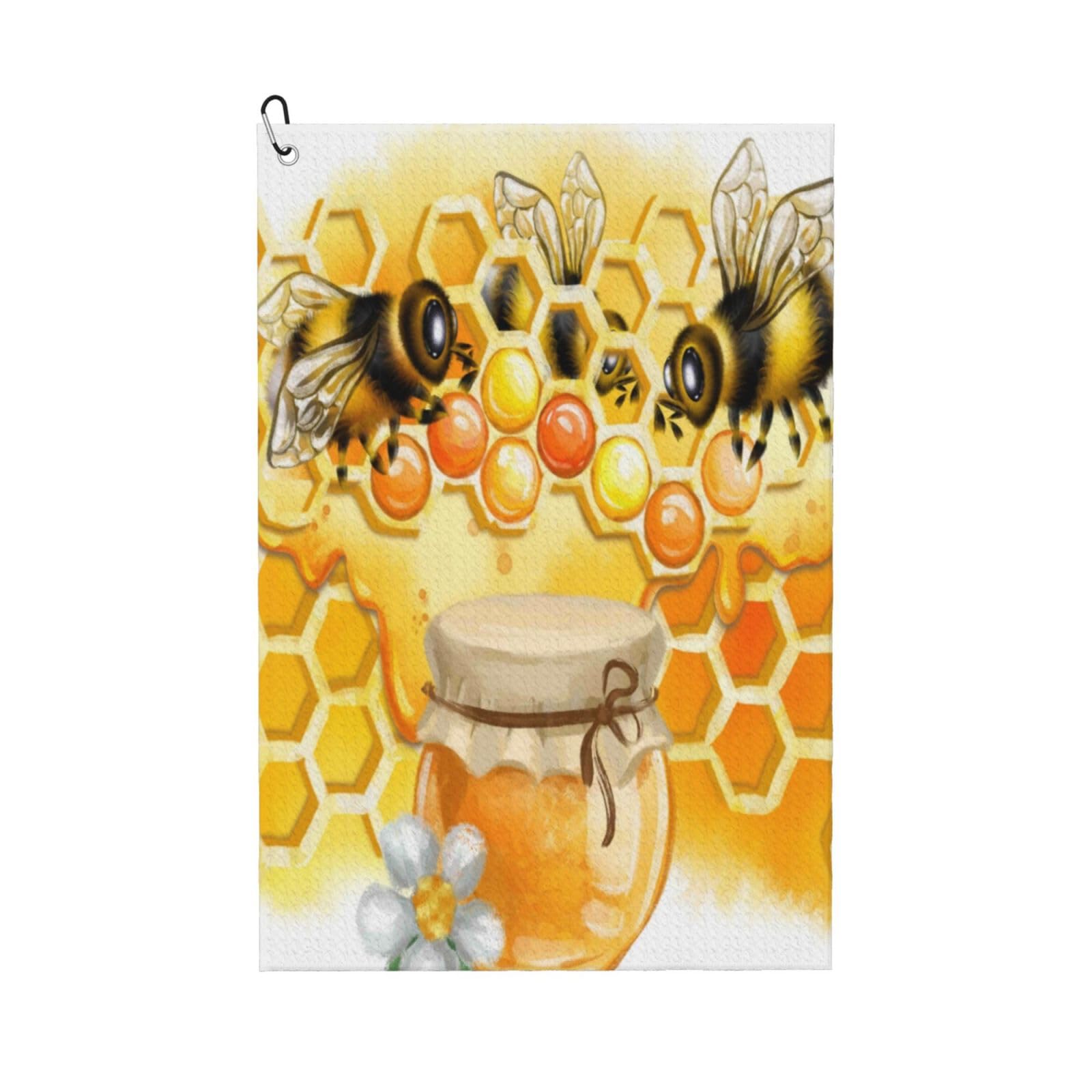 AOOEDM Honey Bee Print Golf Towel with Carabiner Clip Absorbent Microfiber Golf Towel for Cleaning Golf Ball Club Putter Iron for Golf Bag Trolly Belt Loop 16" X 24"