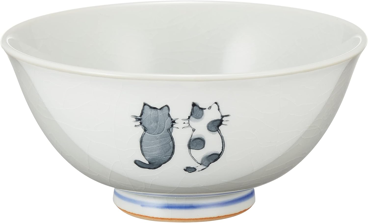 Seto Ware 091-0032 Yumekobo Rice Bowl, Flat, Large, Approx. 5.1 inches (13 cm), Monotone, Cat, Gray, Made in Japan