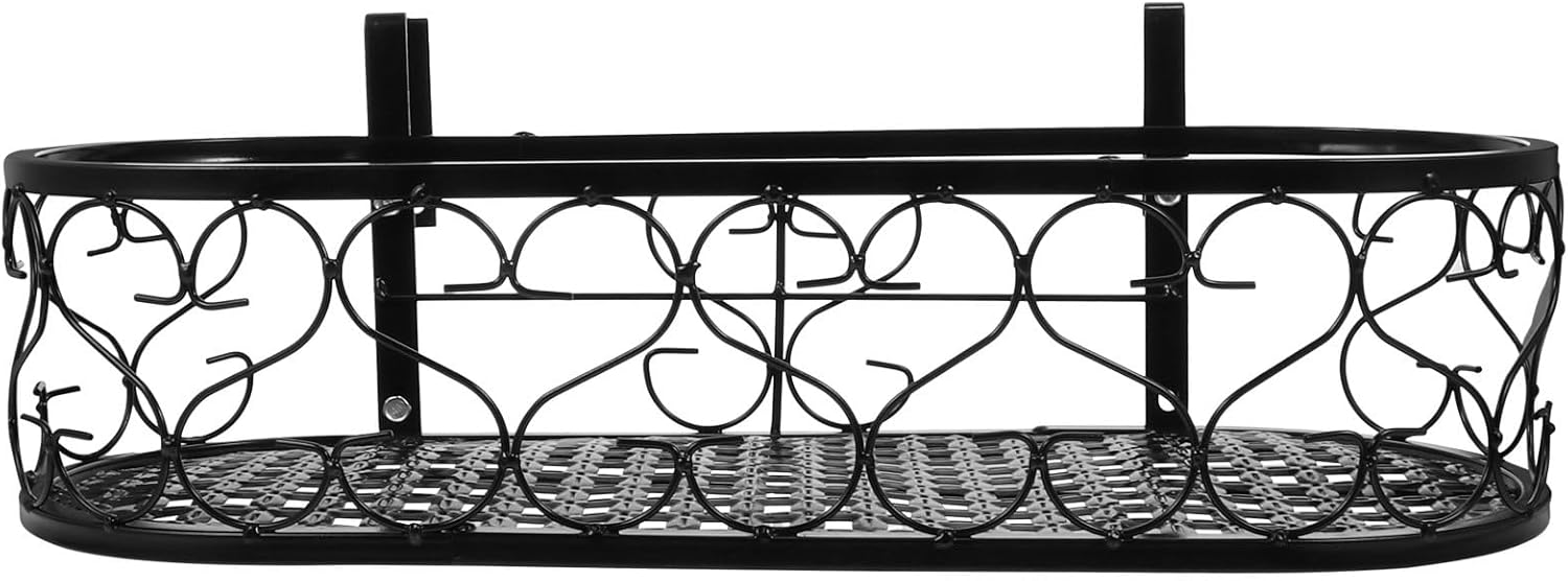 POPETPOP Rustproof Iron Hanging Flowerpot Holder for Balcony Railing, Decorative Oval Plant Stand with Hooks, 50x20x12cm Outdoor Wall-mounted Bonsai Rack for Patio Garden