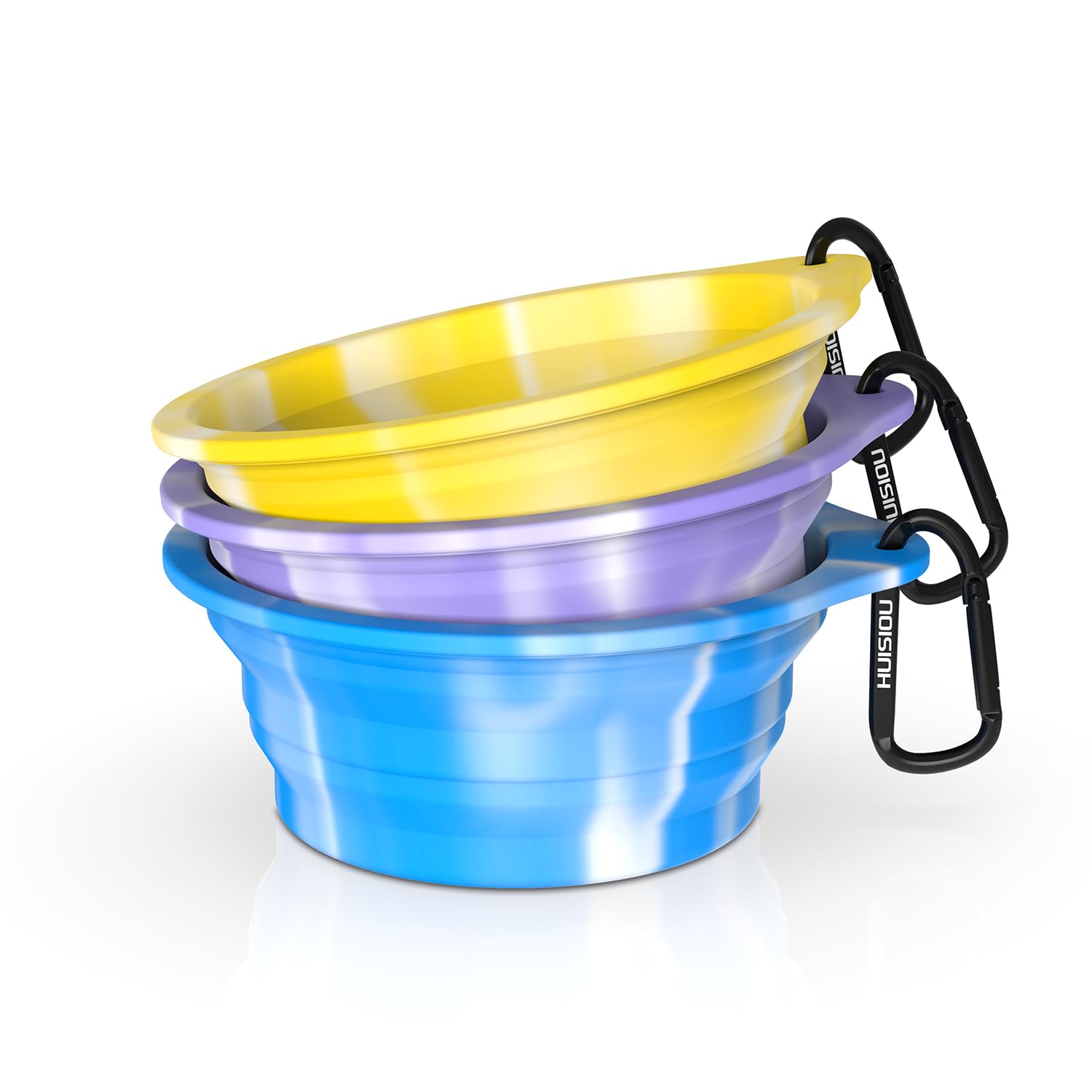 Collapsible Dog Bowls 3-Pack, Portable Travel Dog Bowl with Carabiner, Food-Grade Silicone Pet Bowl for Hiking, Walkin