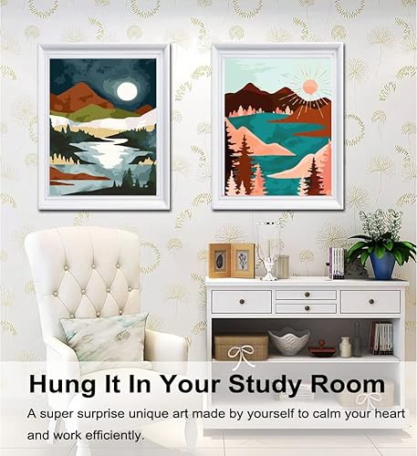 Miniatura 5 de Baisite 6970 Pintura por números, para adulto, principiante, niño, 12 pulgadas de ancho x 16 pulgadas de largo, 2 lienzos, 8 pinceles de madera,