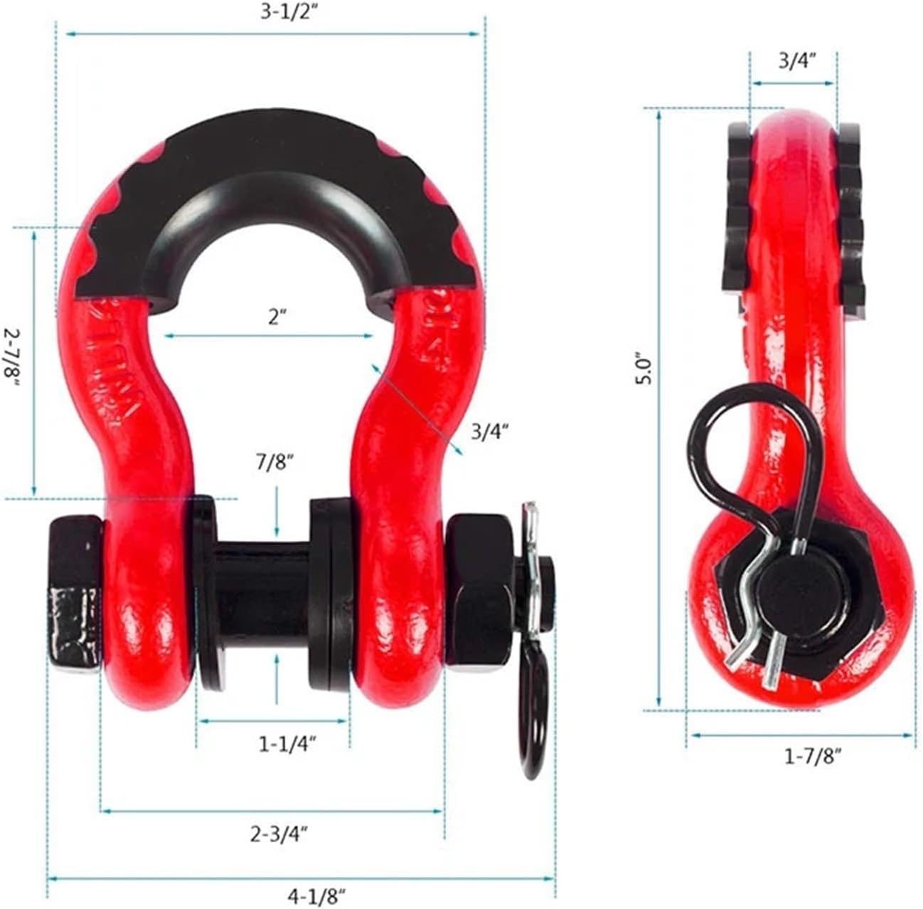Shackles 3/4 Inch D Ring Shackle 4.75T with 7/8 Inch Pin Isolator and Washer Kits for Use with Winch Off-Road Vehicle