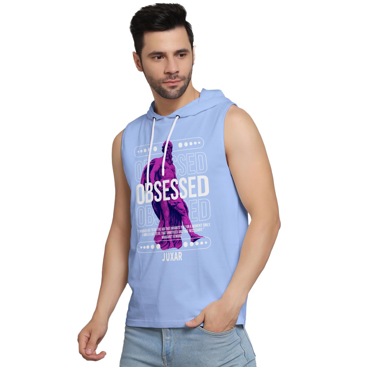 juxar JUXER Mens wear Obsessed Hooded Sando for Casual wear Summer wear Fabric 100% Cotton Sleeveless Gym Wear Sando_(HODY-33-BLU)-picture-33