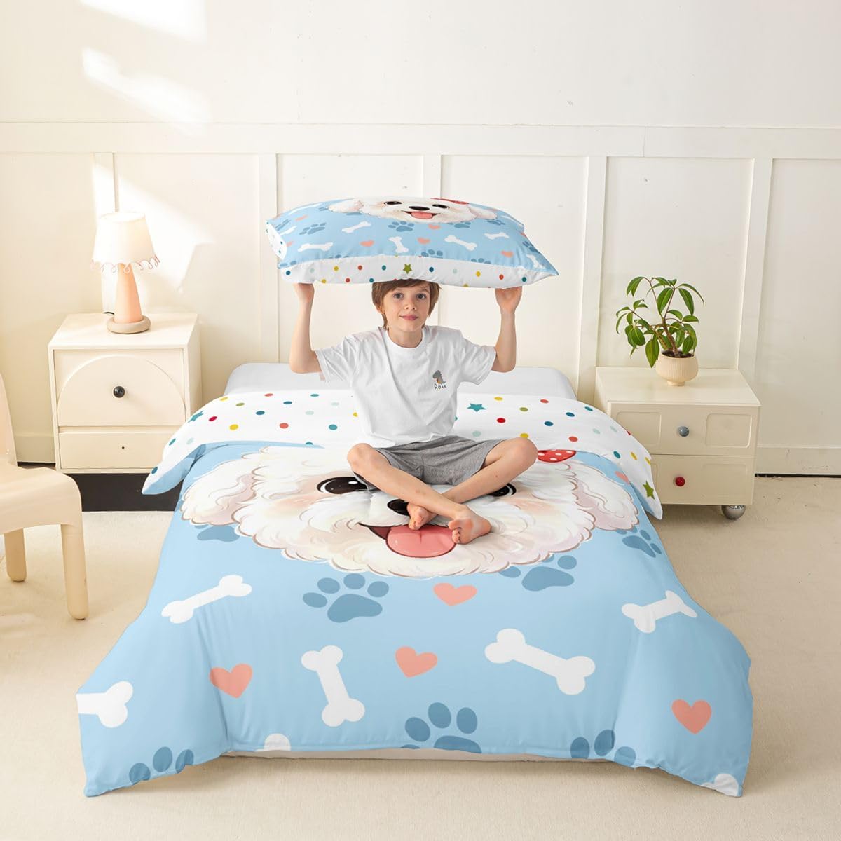 Castle Fairy Cute Puppy Duvet Cover Set Toddler Size(No Comforter)