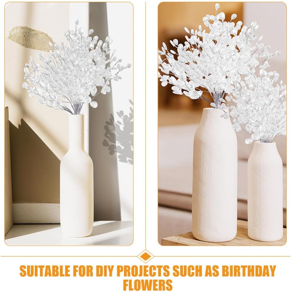 STOBAZA 25 Pcs Artificial Bouquets Acrylic Bead Drops Sprays Crystal Stem Branches Beaded String Bridal Picks for Wedding Party Home Decor DIY Craft