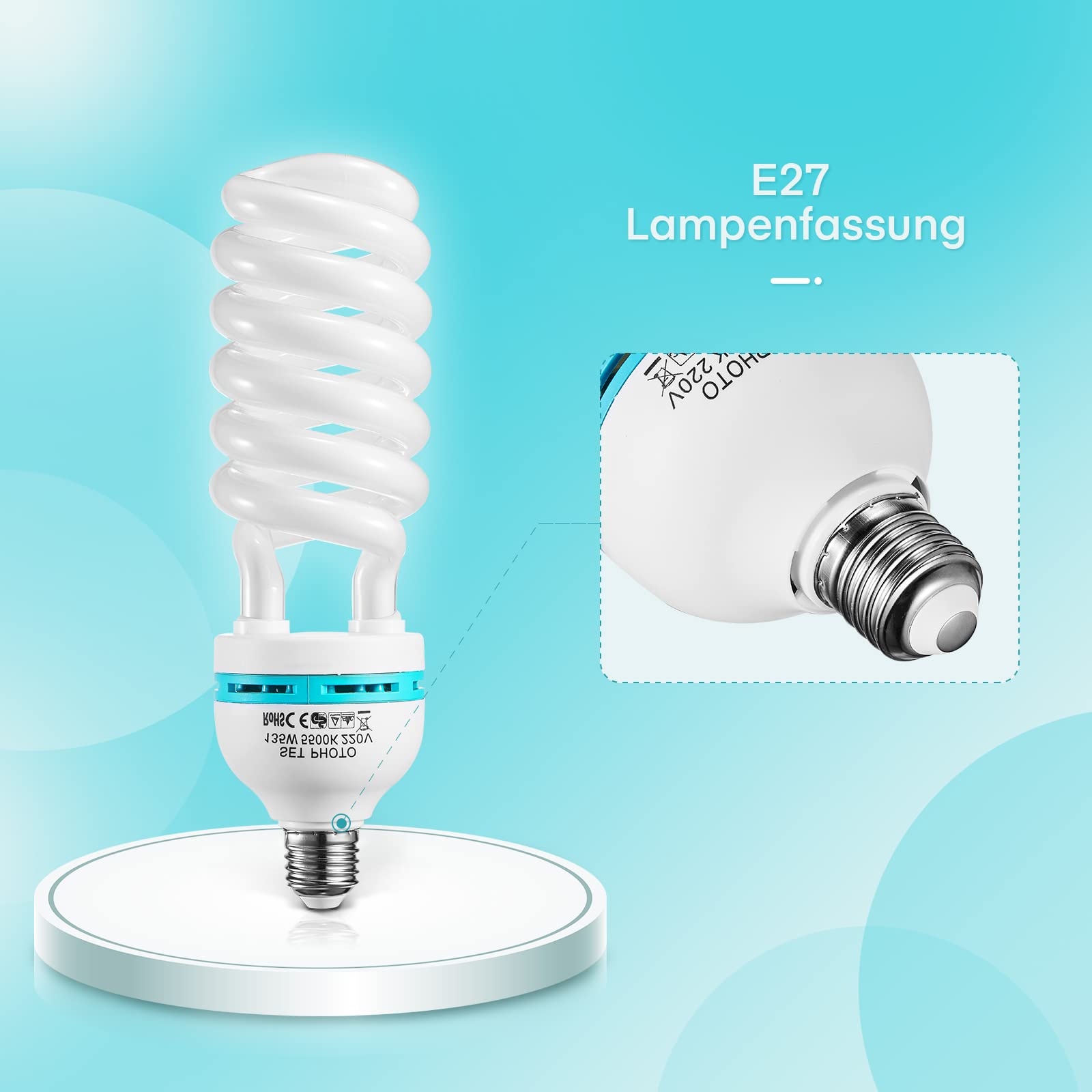 2 x 135W Spiral-Tageslichtlampe Fotolampe Fotoleuchte, 5500K, E27 Fassung Energiesparlampe Studioleuchte für Softbox Fotografie im Fotostudio