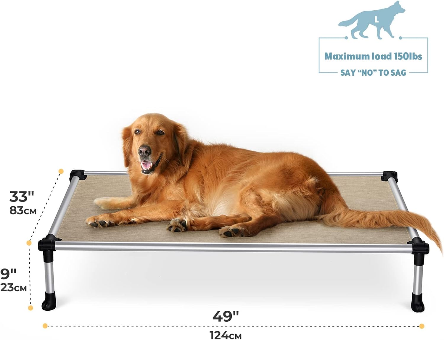 Veehoo Chew Proof Dog Bed, Cooling Elevated Dog Bed -Silver Aluminum Frame, Breathable Durable Mesh, Upgraded Secure Latch Design, Tool-Free Assembly & Portable, Non-Slip Feet, X Large, Beige