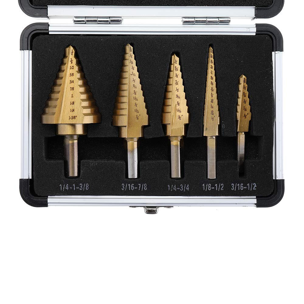Juego de 5 brocas de 1/8-1-3/8 pulgadas, chapado en titanio para metal, madera, acero, 1#