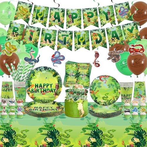 Fournitures de fête serpent avec vaisselle jetable et nappe d'anniversaire