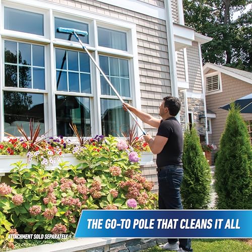 Image of Unger Professional Connect and Clean 6'-12' Aluminum Telescopic Extension Pole with Locking Cone and Quick-Flip Clamp, Compatible with Cleaning Tool Attachments, Indoor and Outdoor Use
