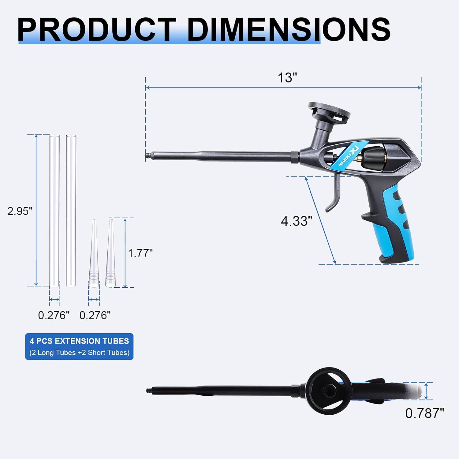Professional Spray Foam Insulation Gun with 4 Extenders Teflon Coated