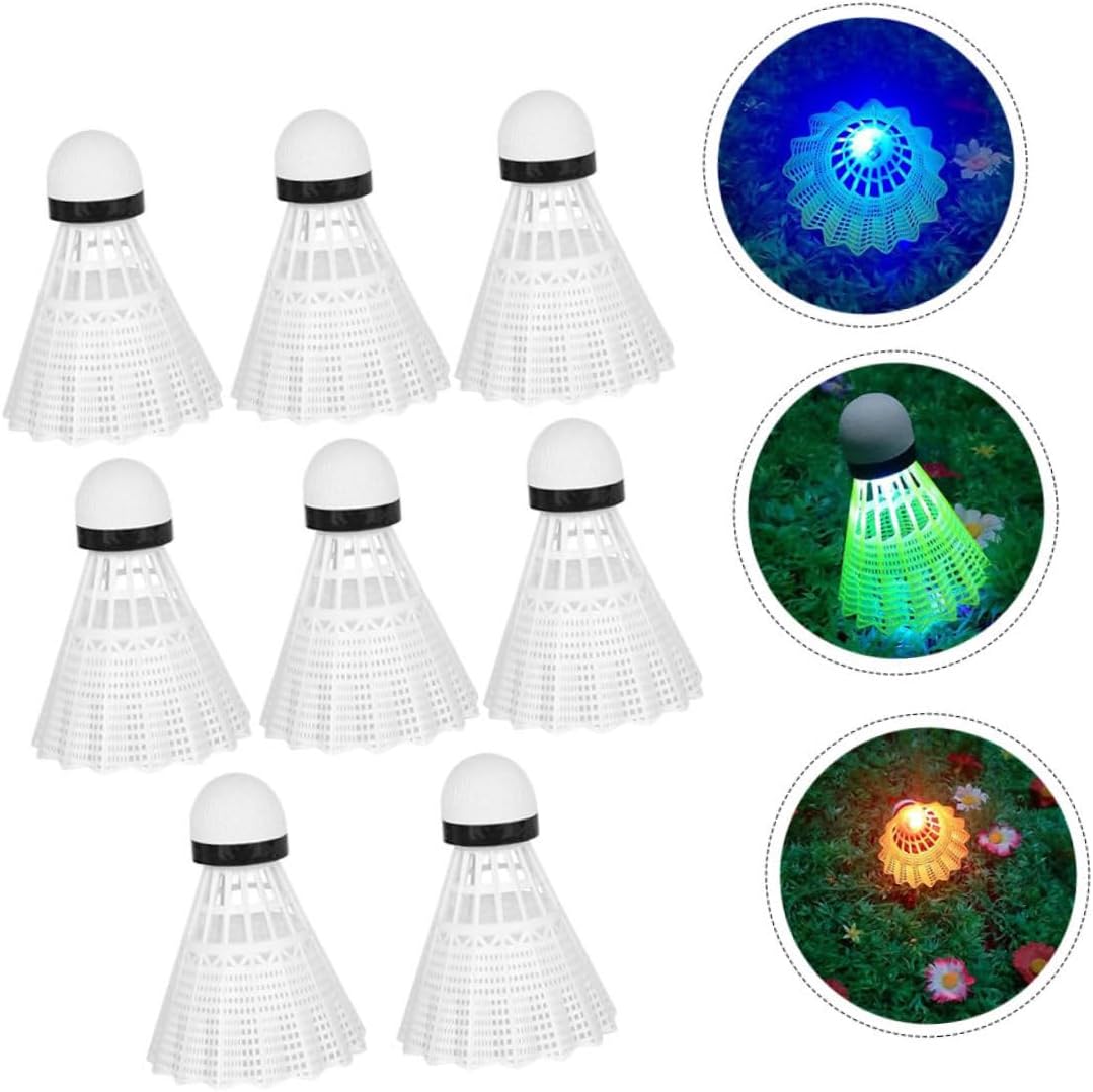 PRETYZOOM 8Pcs LED Nylon Shuttlecocks for Badminton Training Windproof Night Play Glowing Birdies for Indoor Outdoor Fitness and Amateur Players