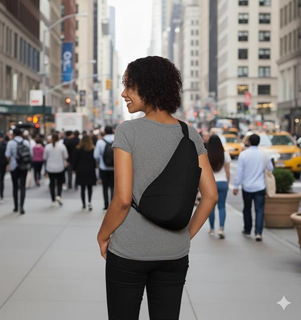 AmeriBag 15" Nylon Healthy Back Bag Ergonomic Crossbody Sling for Everyday Use, Travel & Walking Comfort (Black) by AmeriBag - Image 3