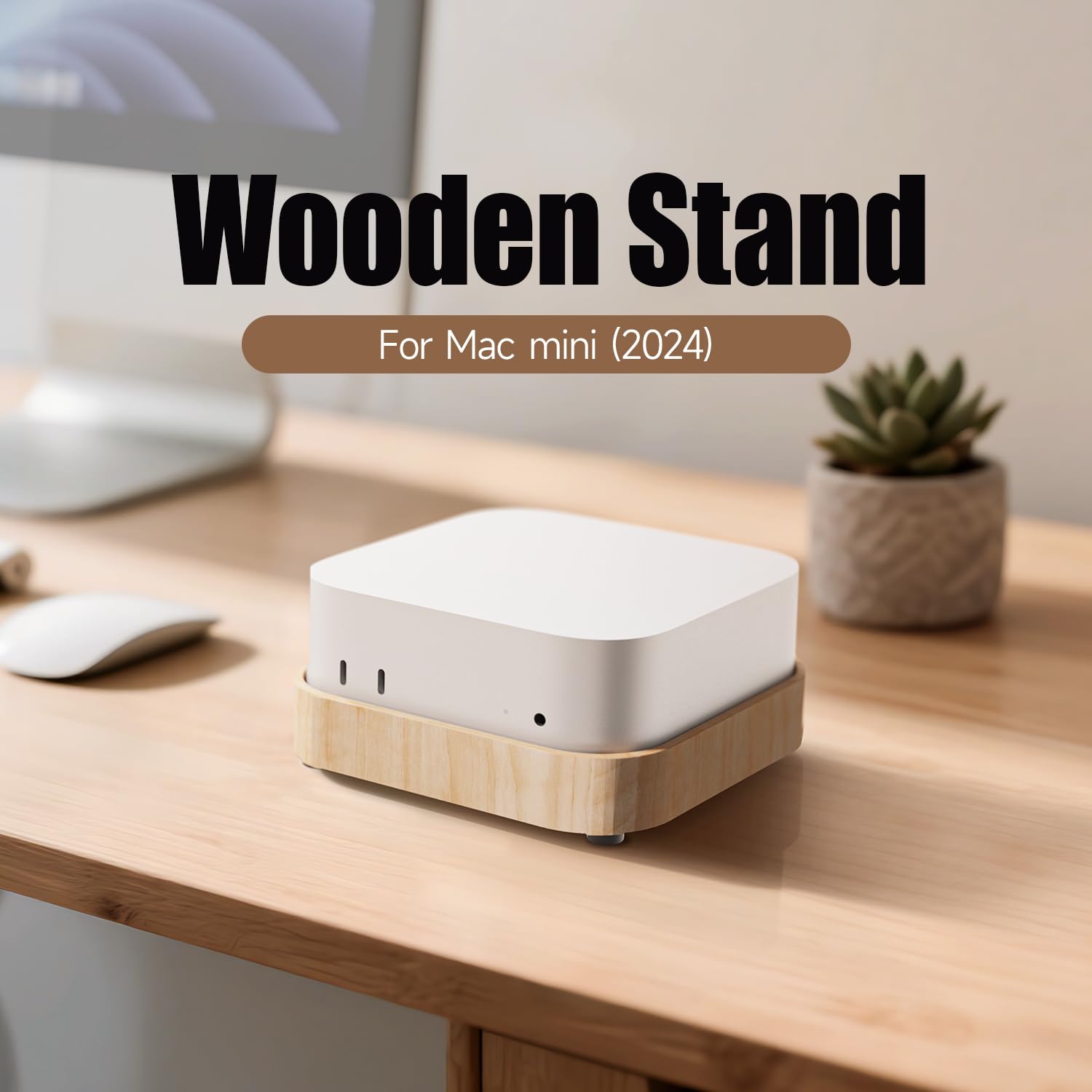 Supporto in legno per Mac Mini M4/M4 Pro (2024) - Stabile con filtro antipolvere, dissipazione del calore ottimizzata, comodo accesso al pulsante di accensione