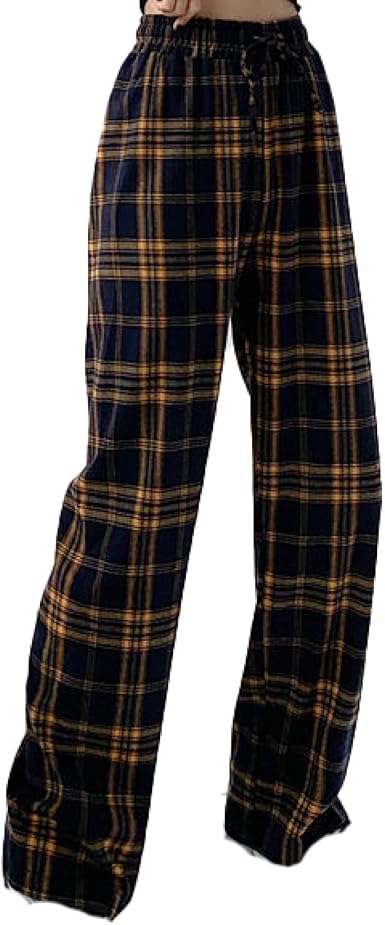 Amazon.com: Pantalones a cuadros para mujer, ropa de descanso, pantalones  de pierna ancha, pantalones casuales de longitud completa, cintura elástica  : Ropa, Zapatos y Joyería
