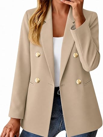 Blazers for Women, Double Breasted Long Sleeve Business Casual Jacket