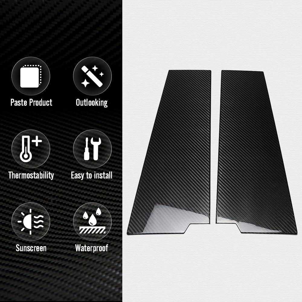 Carbon Fiber Pillar B Cover for Bronco Pickup Truck Off-Roading 2021 2022 2023 2024,for Bronco Window B Pillar Post Molding Trim (Glossy Carbon)