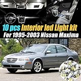 10Pc Super White 6000k Car Interior LED Light Bulb Kit Pack Compatible for 1995-2003 Nissan Maxima